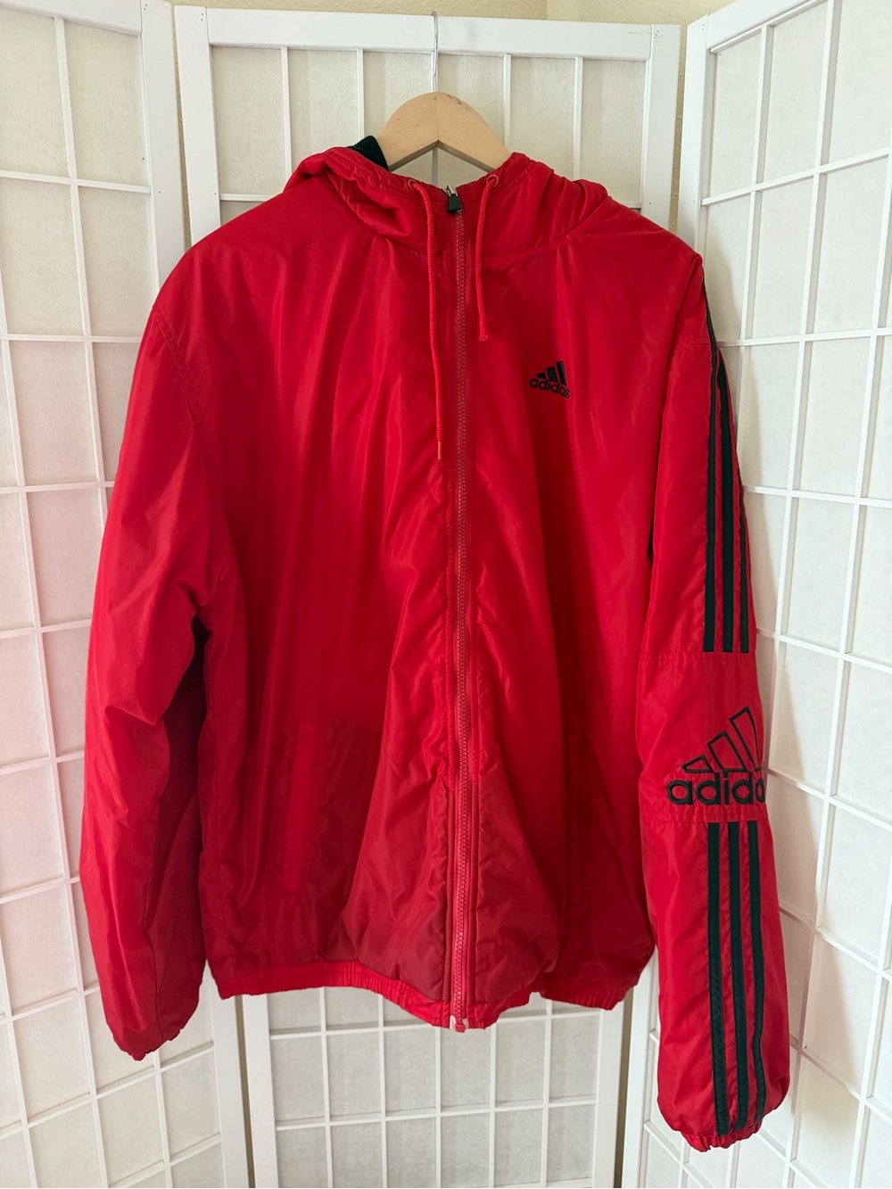 VTG Adidas Red Black Stripe Logo Jacket Coat Medium